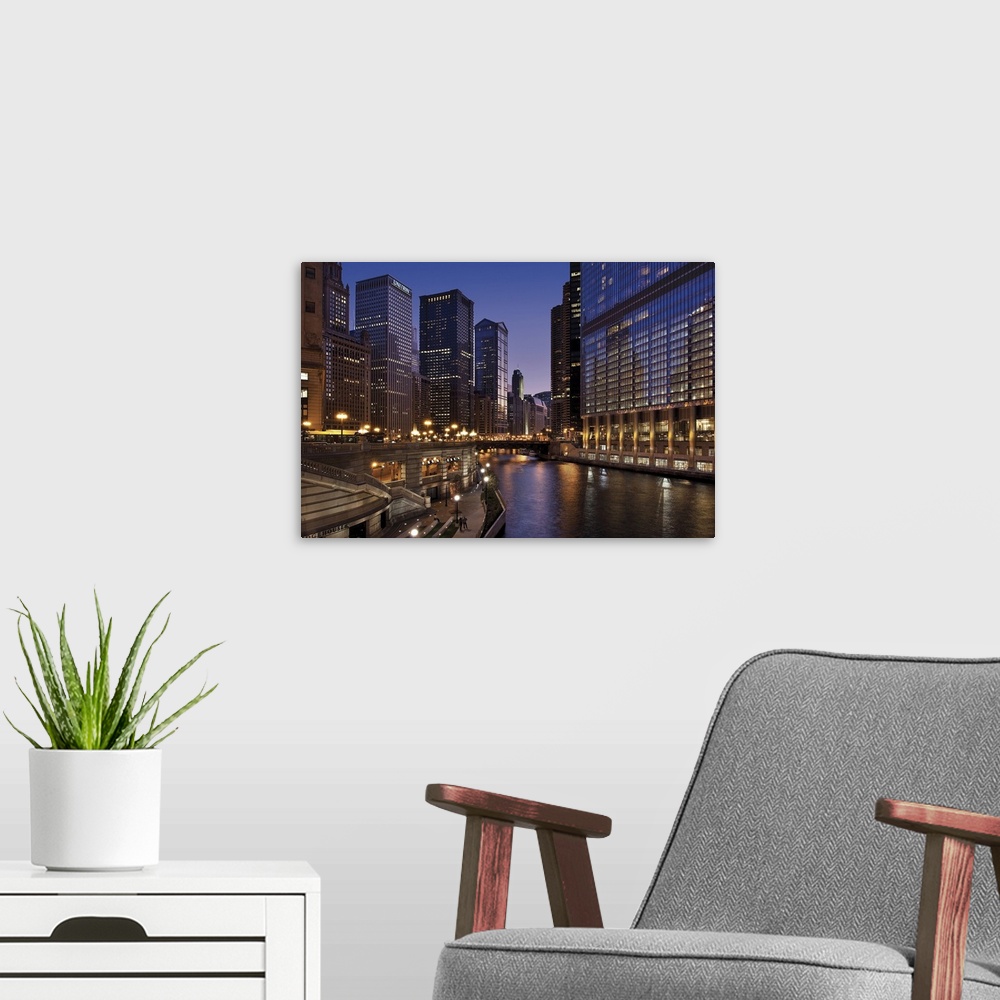 A modern room featuring Chicago River Dusk II