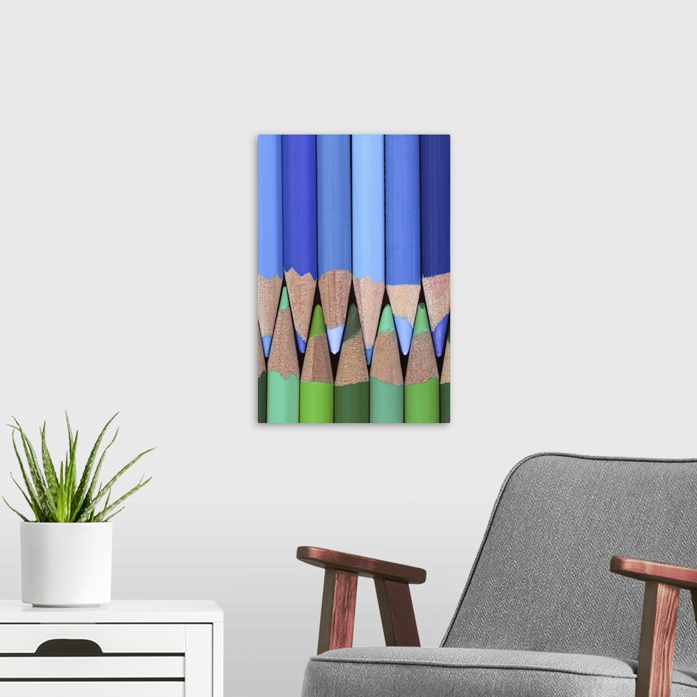 A modern room featuring Colored Pencils - blues and greens