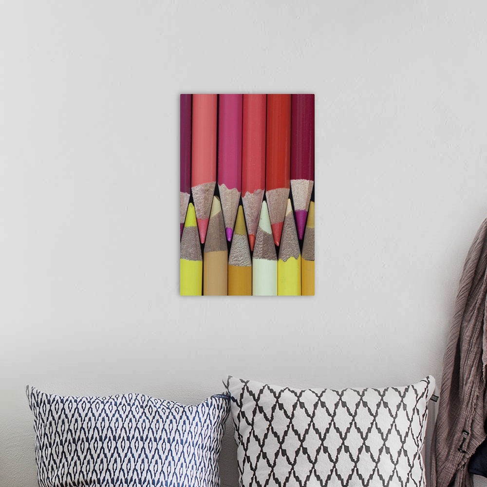 A bohemian room featuring Colored Pencils - shades of reds; golds and yellows