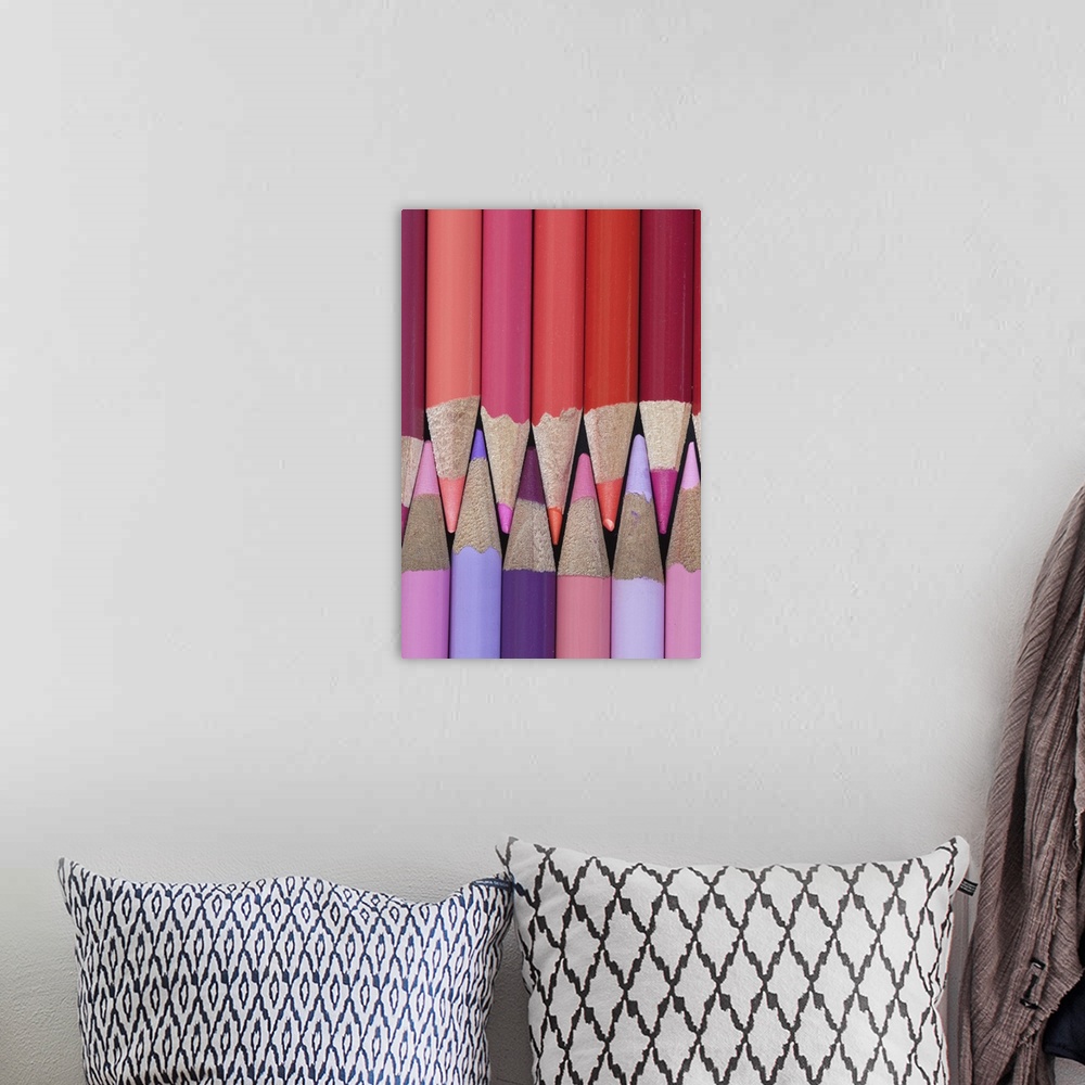 A bohemian room featuring Colored Pencils - shades of reds, purples and pinks