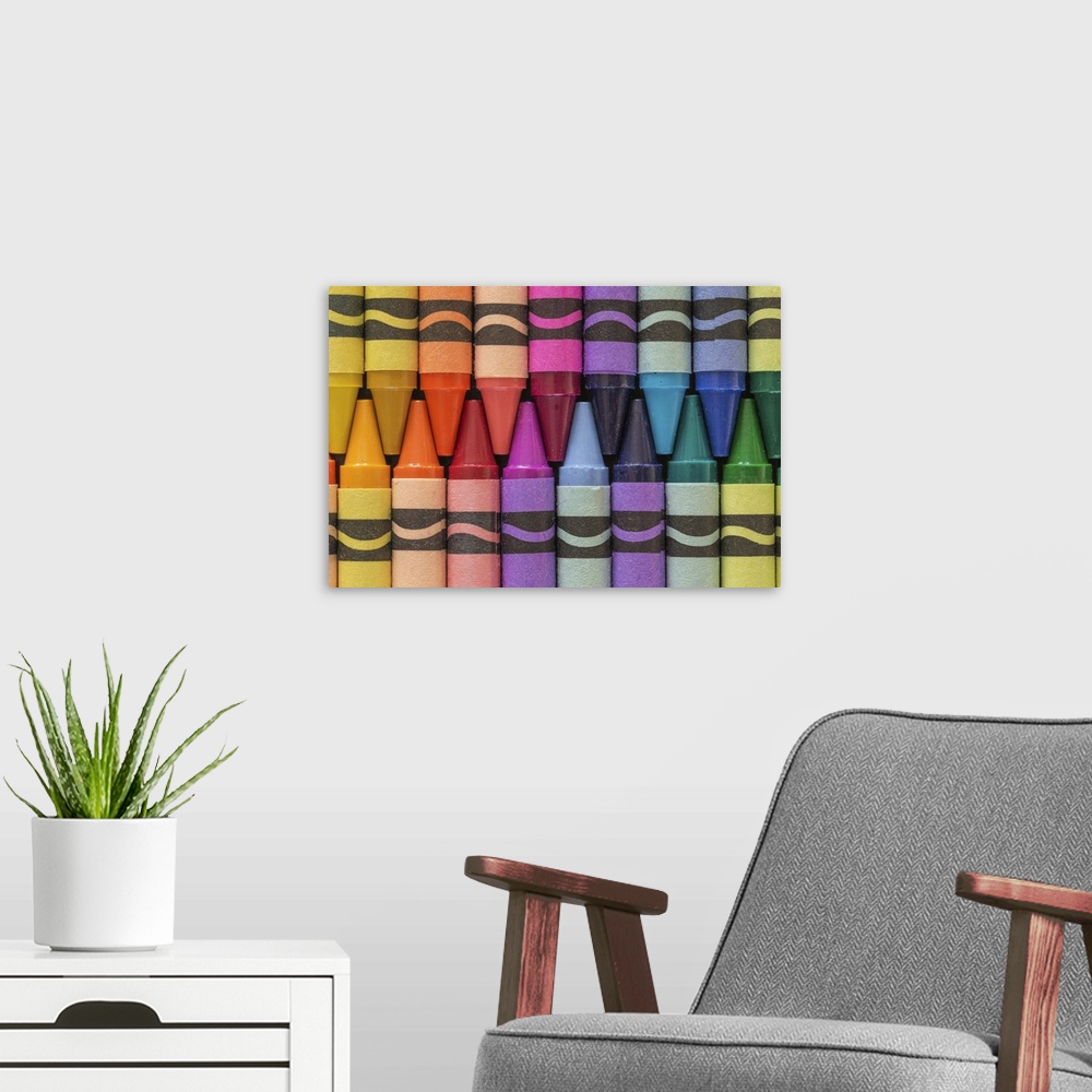 A modern room featuring Close up of Crayons