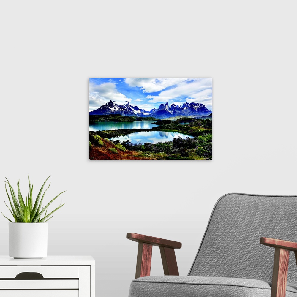 A modern room featuring Cuernos del Paine