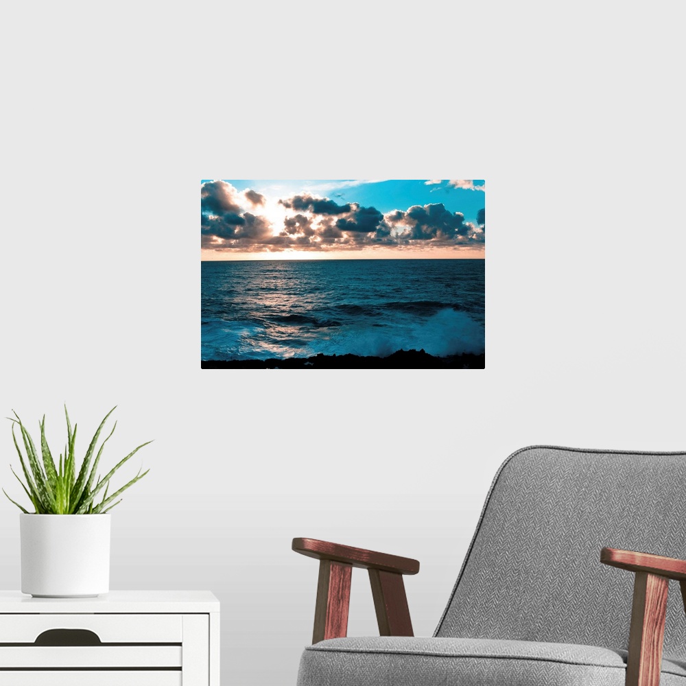A modern room featuring Depoe Bay Sunset I
