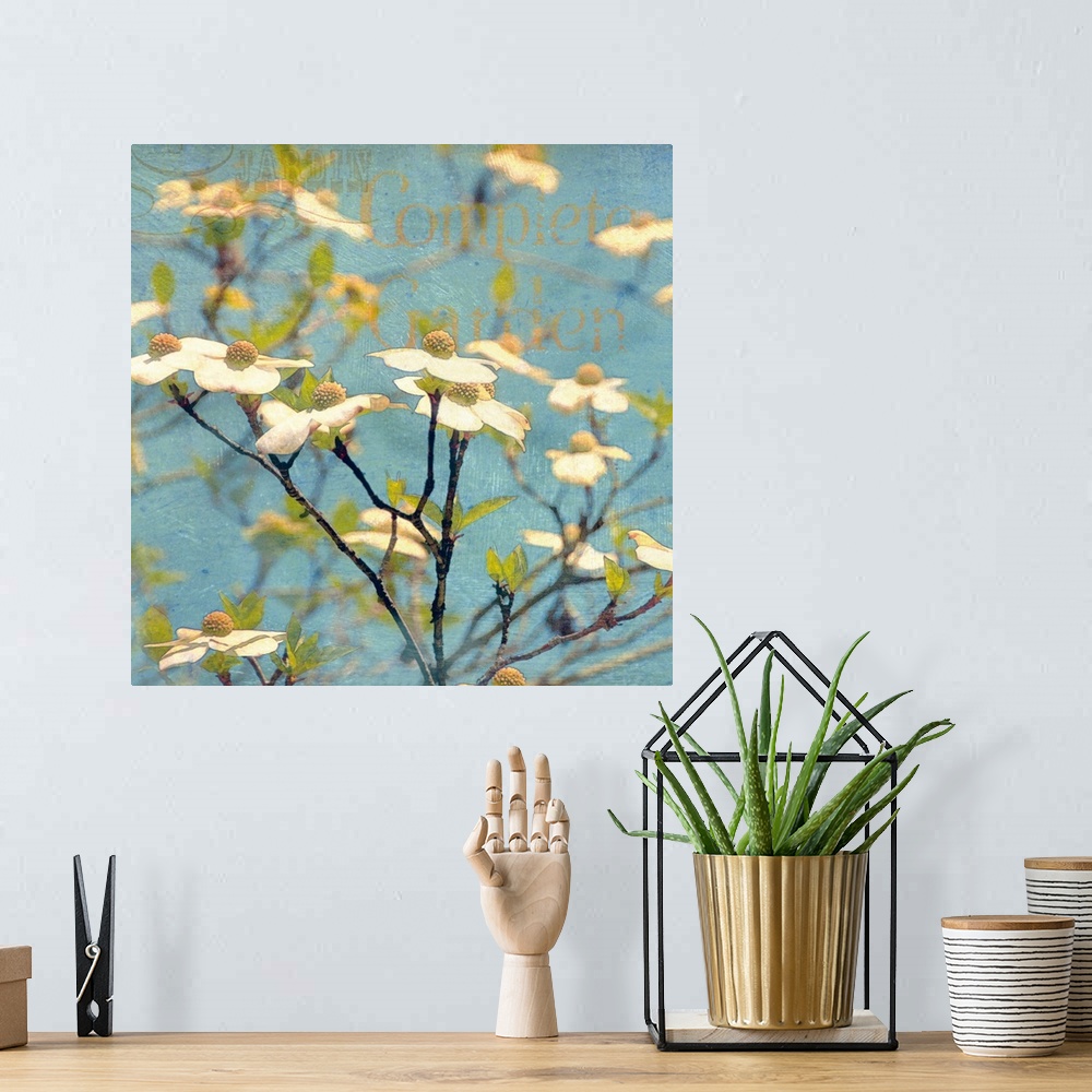 A bohemian room featuring This square decorative accent is a photograph of spring flower blossoms and tree branches collage...