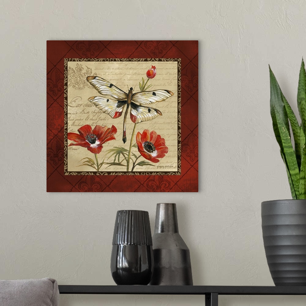 A modern room featuring Dragonfly And Poppies