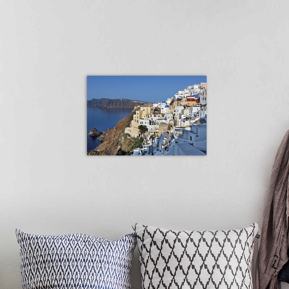 A bohemian room featuring View of Oia hillside in Santorini in early morning