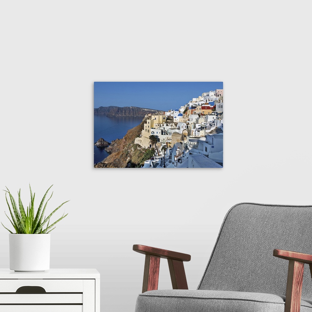 A modern room featuring View of Oia hillside in Santorini in early morning