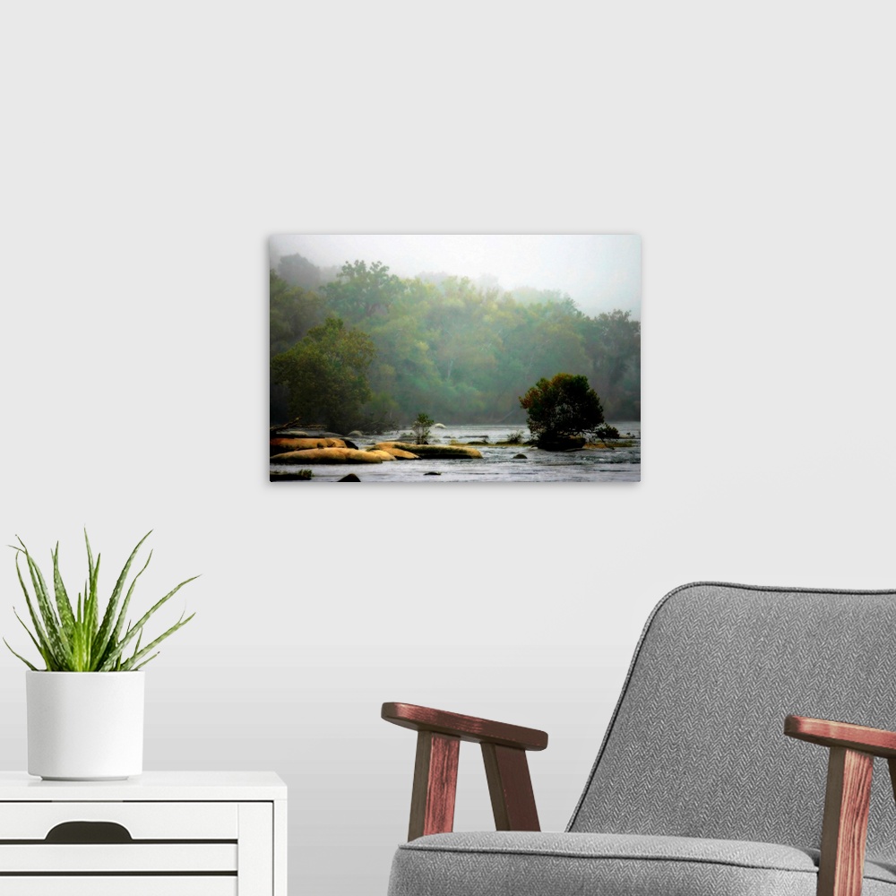A modern room featuring Early Morning River