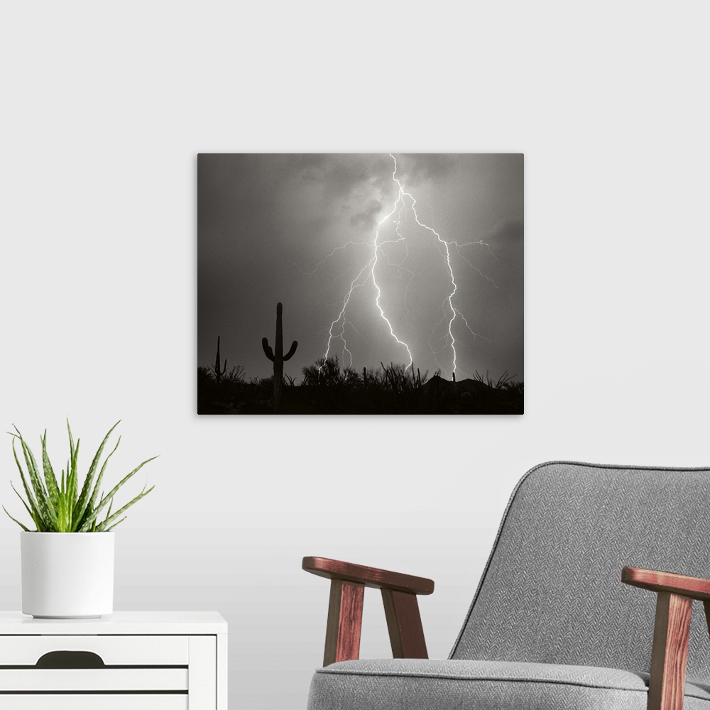 A modern room featuring Electric Desert I - BW
