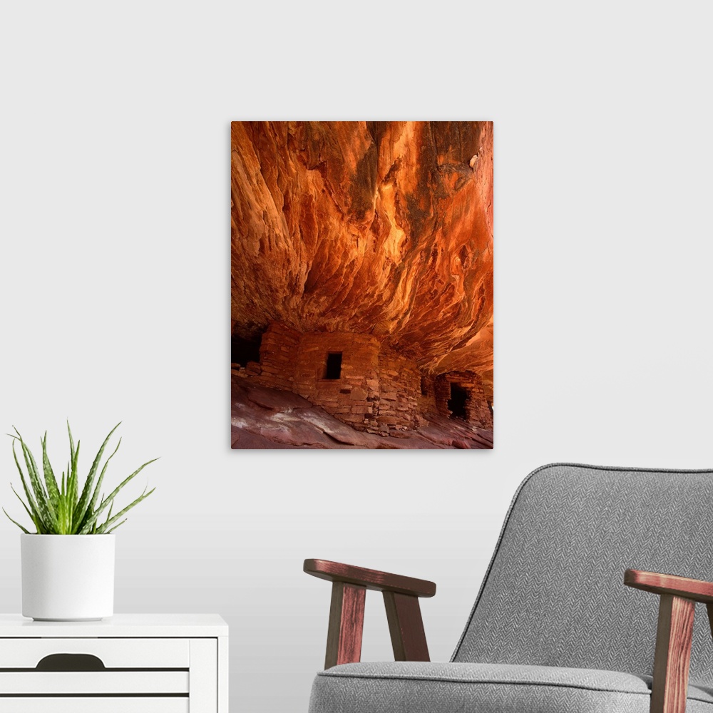 A modern room featuring Photograph of "Fire House" or "House on Fire" in the Navajo Ruins in Utah.