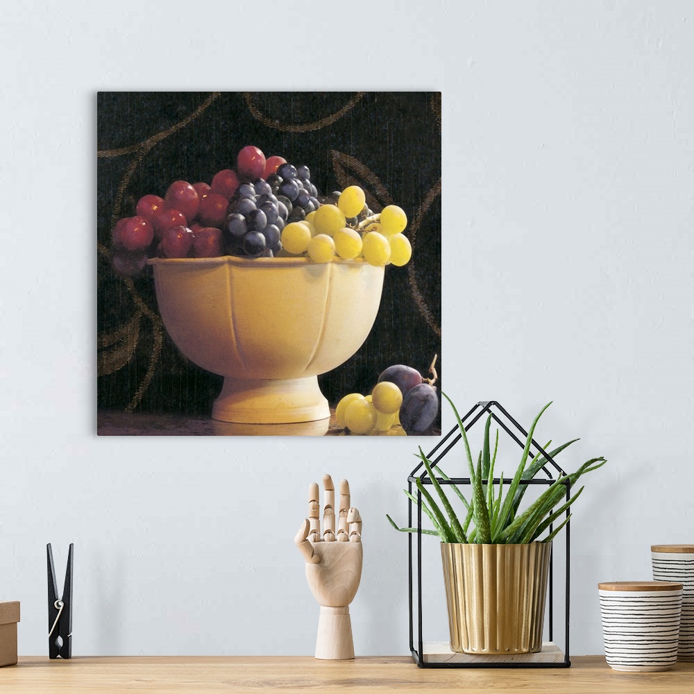 A bohemian room featuring This still life photograph has been edited to appear like a classic painting of three different t...