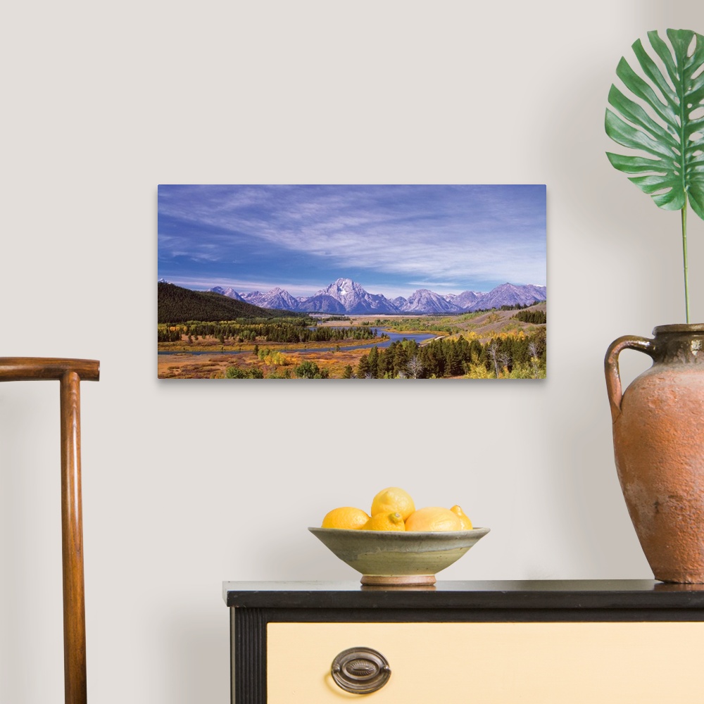 A traditional room featuring View of the Grand Teton mountain range in the Wyoming wilderness.
