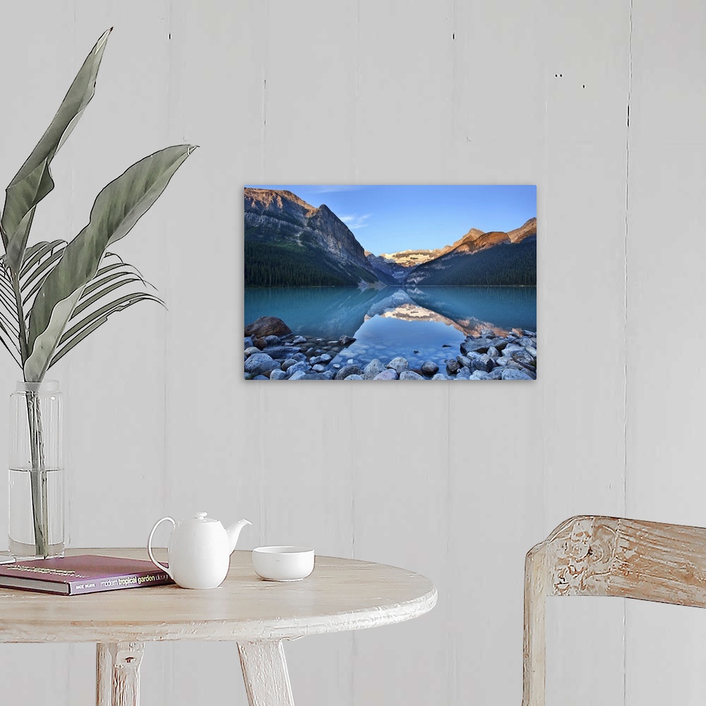 A farmhouse room featuring Early morning with rocky foreground on Lake Louise in Banff National Park