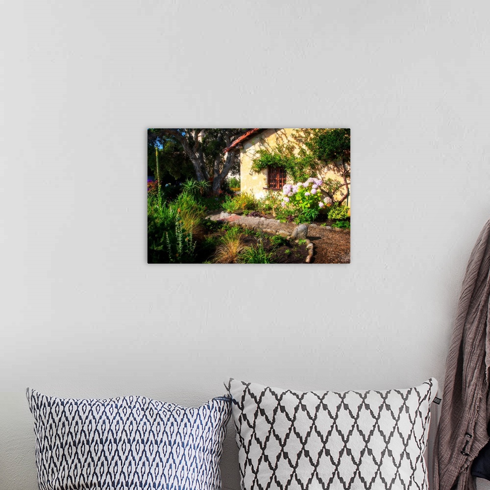 A bohemian room featuring Photograph of Mission Garden in bloom.