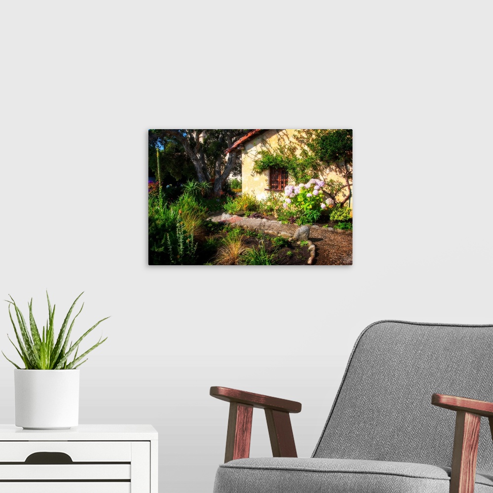 A modern room featuring Photograph of Mission Garden in bloom.
