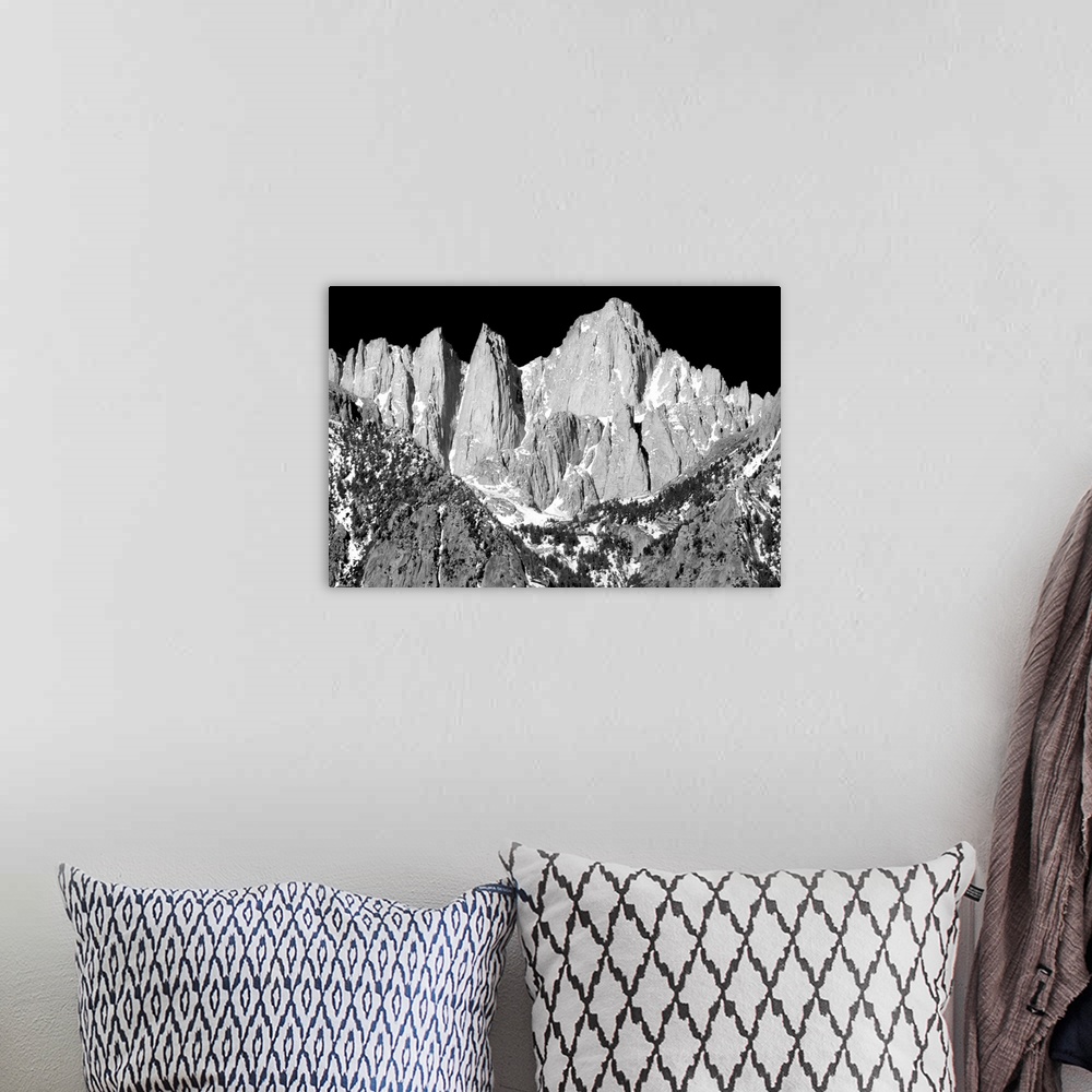 A bohemian room featuring Black and white photograph of Mount Whitney.