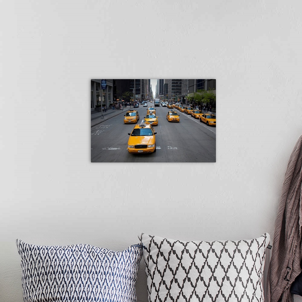 A bohemian room featuring NYC Taxi Cabs
