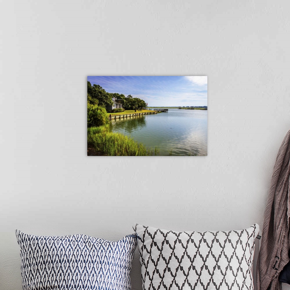 A bohemian room featuring Tranquil photograph of the channel and marshes of Pawleys Island, South Carolina