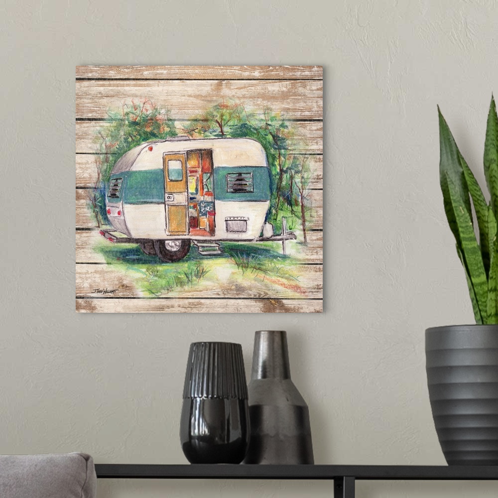 A modern room featuring Retro Camping Trailer
