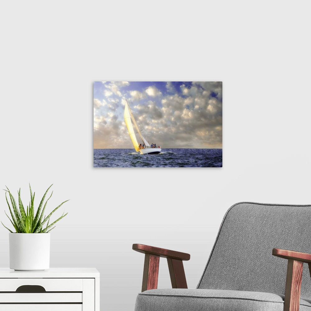 A modern room featuring Sailing at Sunrise -1
