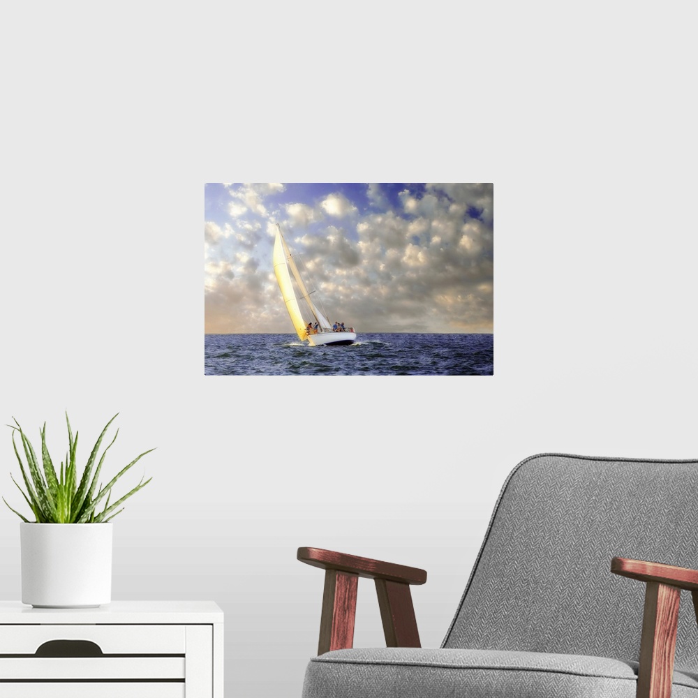 A modern room featuring Sailing at Sunrise -1