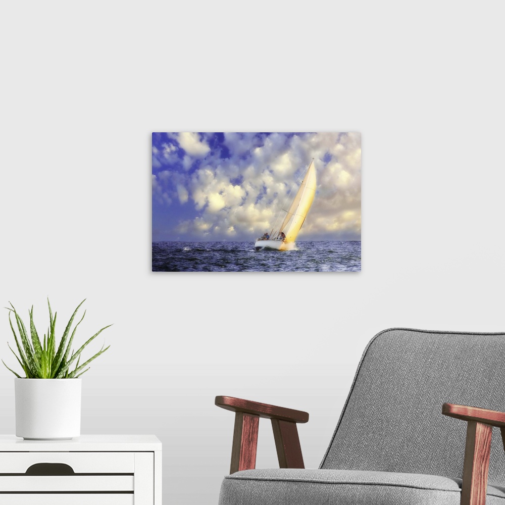 A modern room featuring Sailing at Sunrise -2