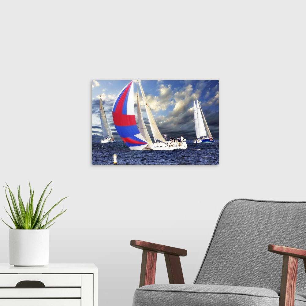 A modern room featuring Sailing at Sunset 2