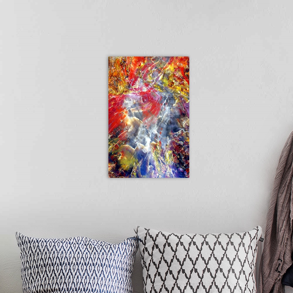 A bohemian room featuring Bright and colorful abstract photograph.