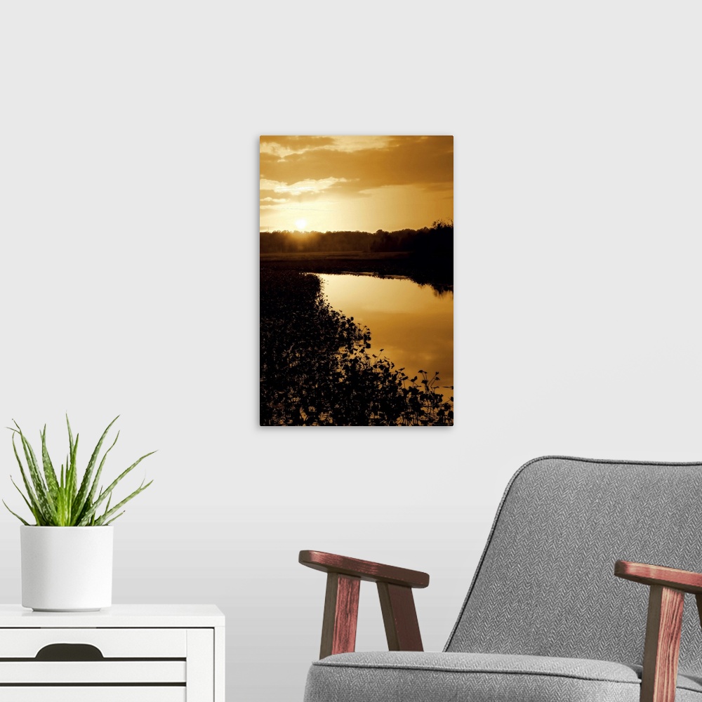 A modern room featuring Sunset on the Lake I