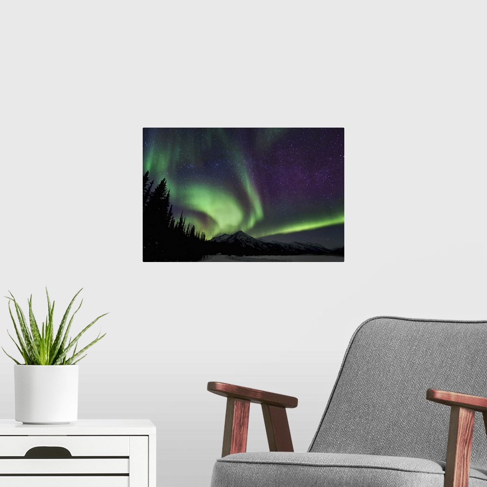 A modern room featuring Swirls and band of northern lights in the Brooks Range