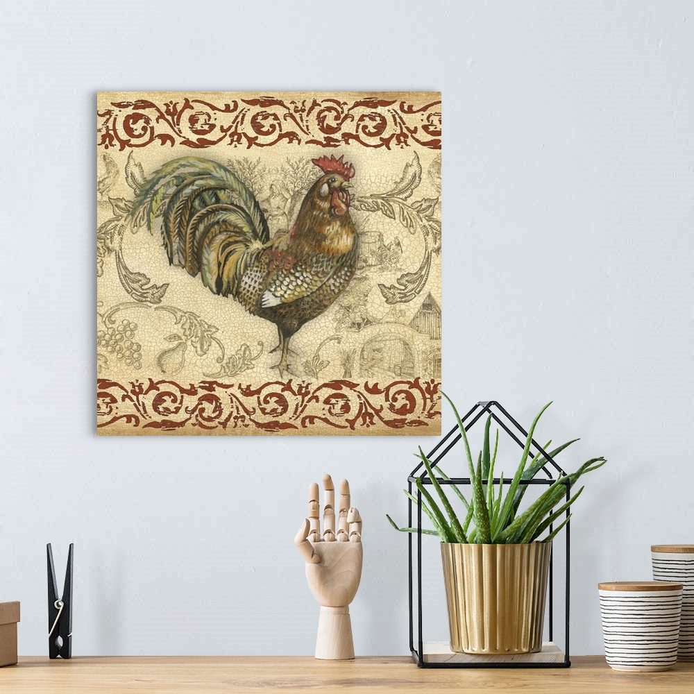 A bohemian room featuring Toile Rooster III