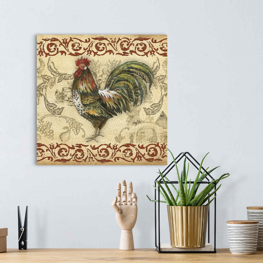 A bohemian room featuring Toile Rooster IV