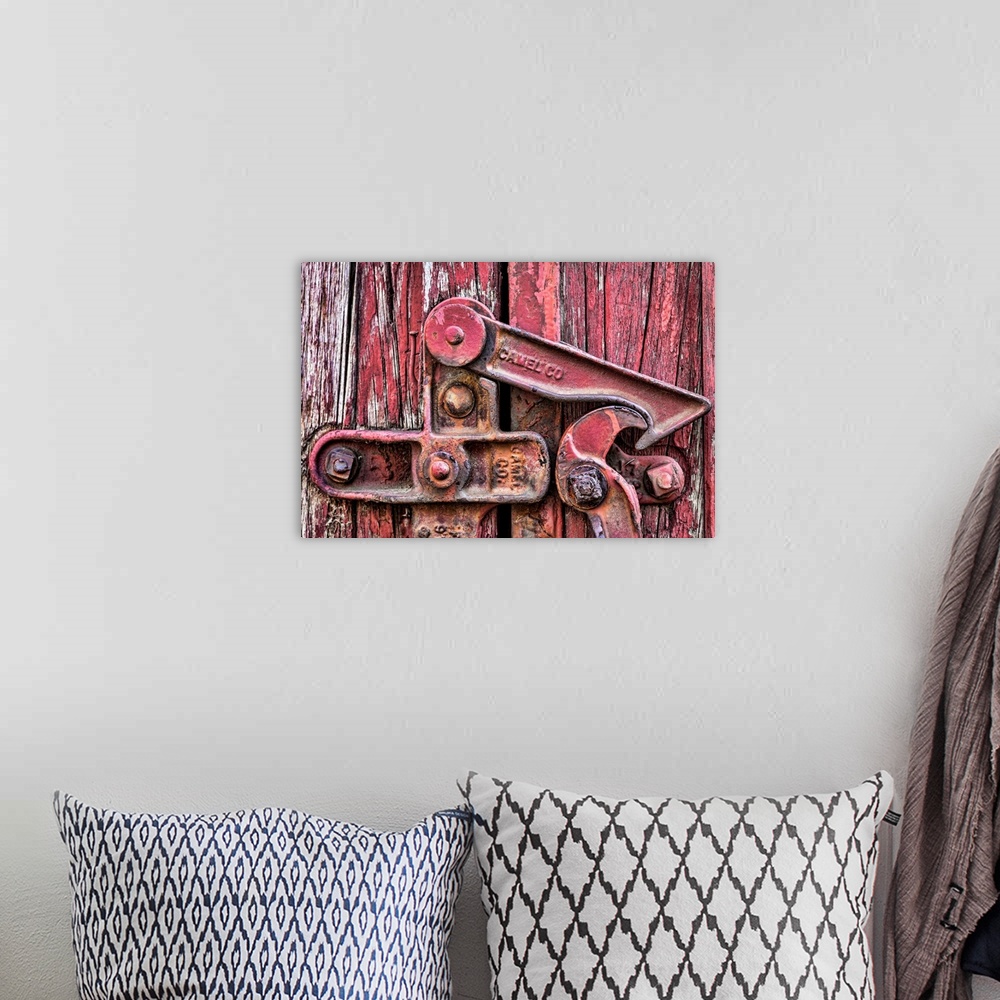 A bohemian room featuring Close up photo of detail and rested parts from a vintage train car.