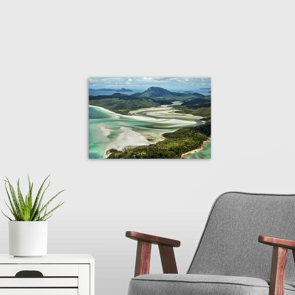 A modern room featuring Whitsunday Island and Whitehaven Beach from Above