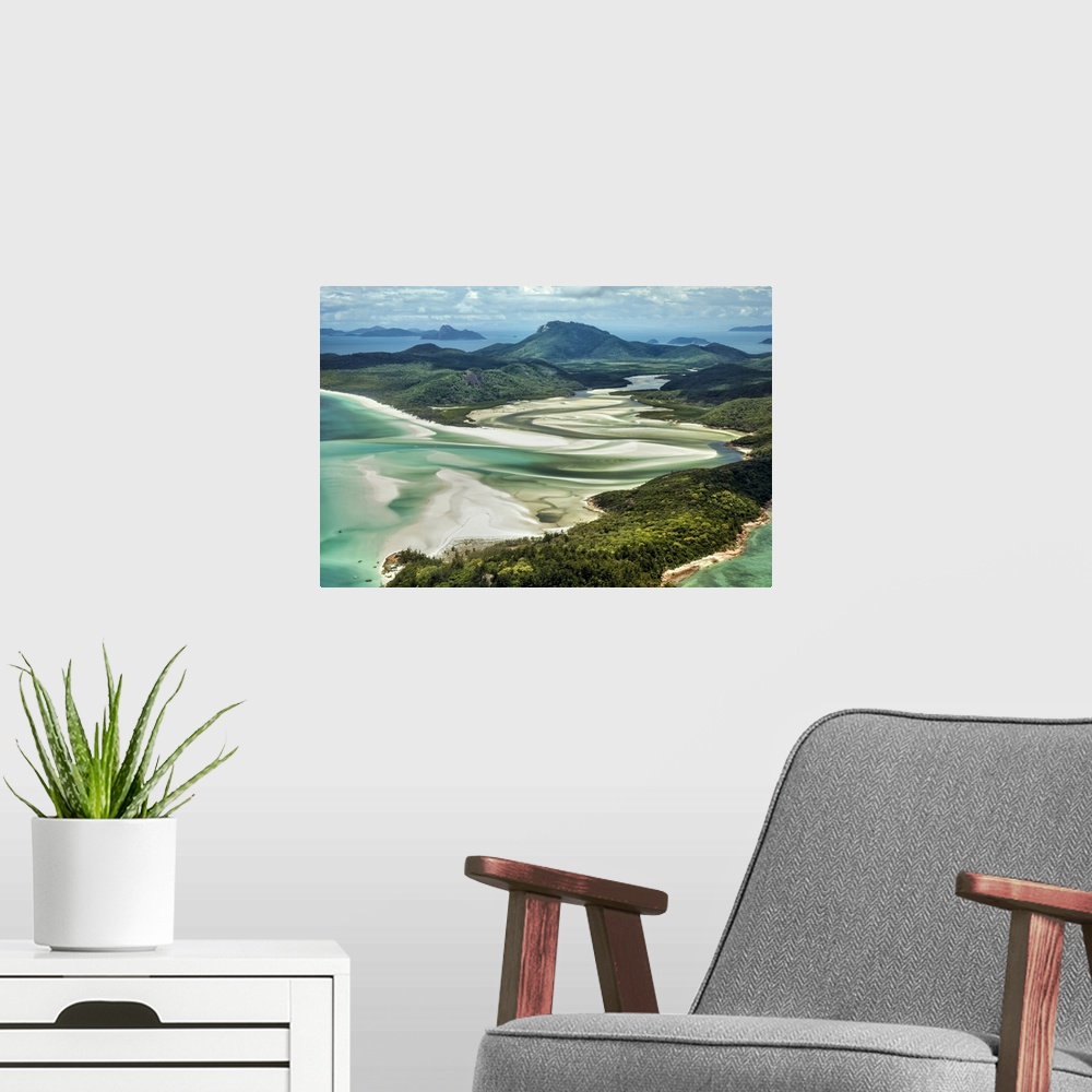 A modern room featuring Whitsunday Island and Whitehaven Beach from Above