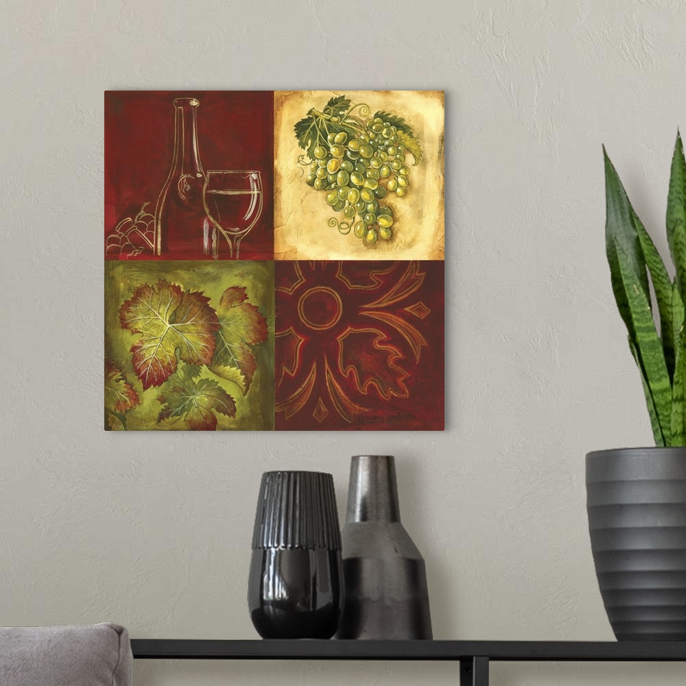 A modern room featuring Wine Collage I