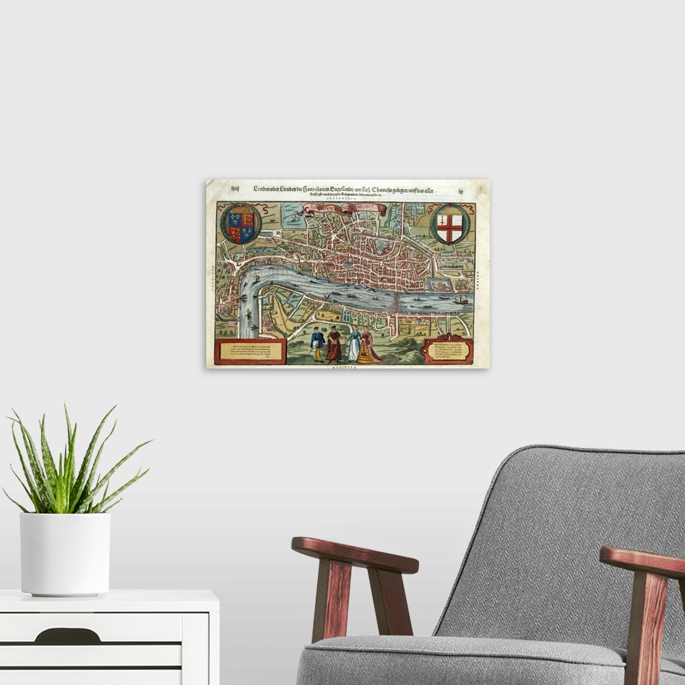 A modern room featuring 16th-Century Map Of London