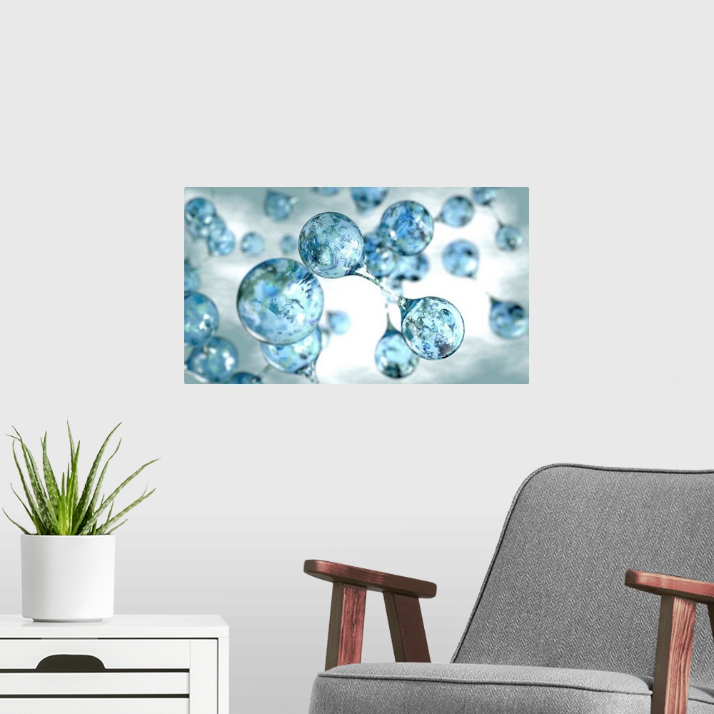 A modern room featuring 3D Molecules Of Water
