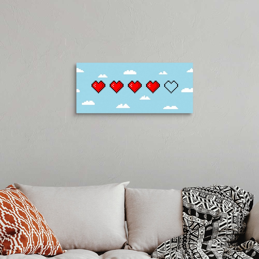 A bohemian room featuring 8-Bit Health Bar Hearts On Clouds