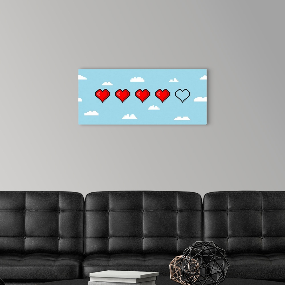 A modern room featuring 8-Bit Health Bar Hearts On Clouds