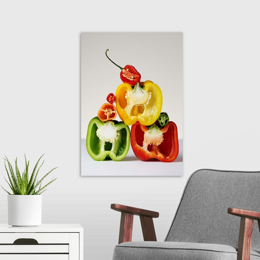 A modern room featuring A cross-section of peppers