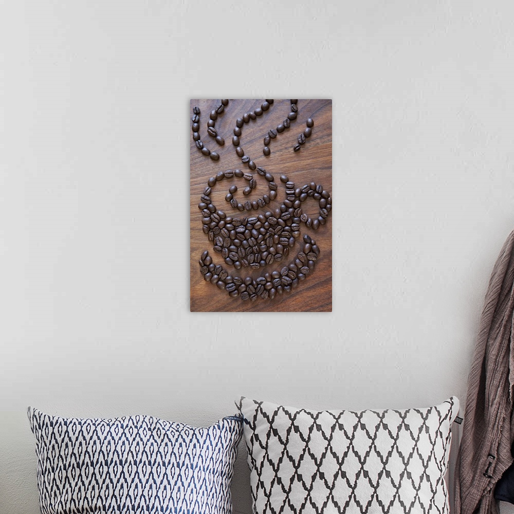 A bohemian room featuring Coffe cup illustrated using coffee beans