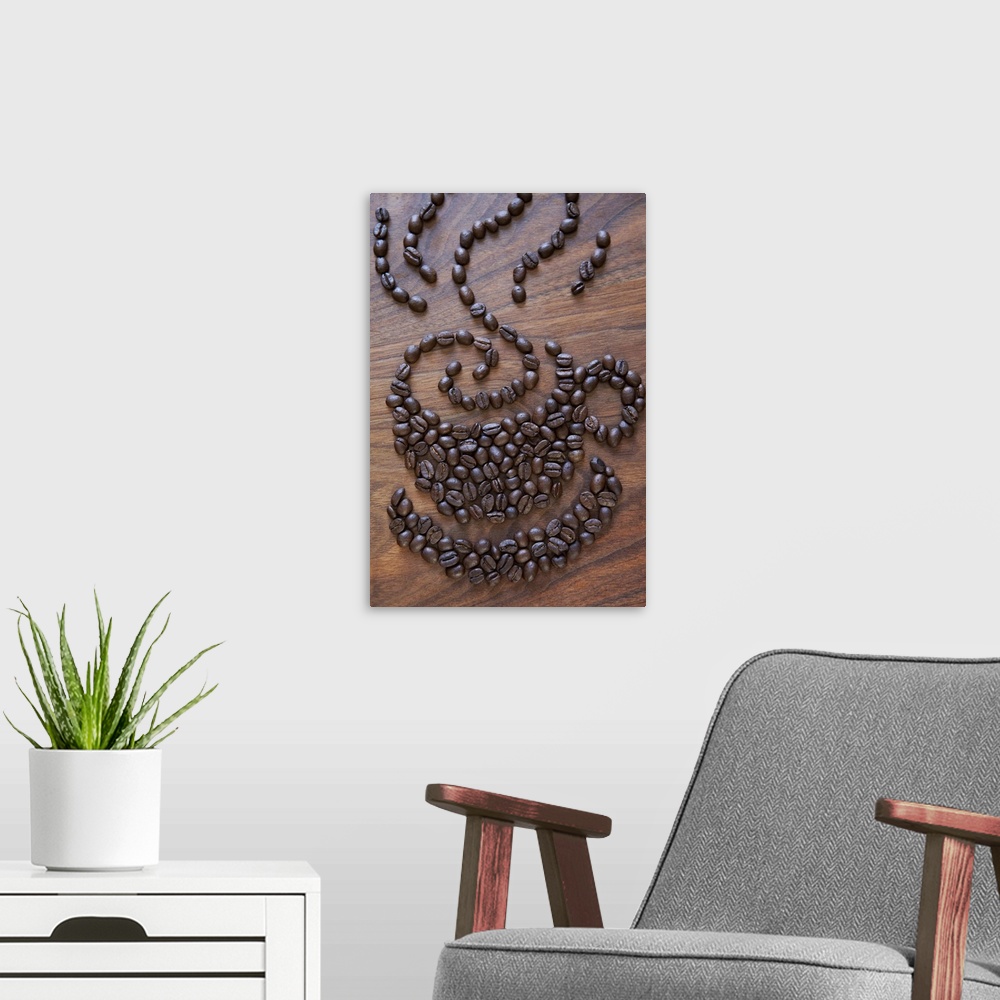 A modern room featuring Coffe cup illustrated using coffee beans