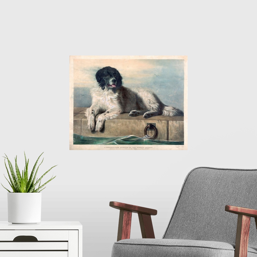 A modern room featuring Print after an original painting by Sir Edwin Henry Landseer. The dog was a stray named Bob who l...