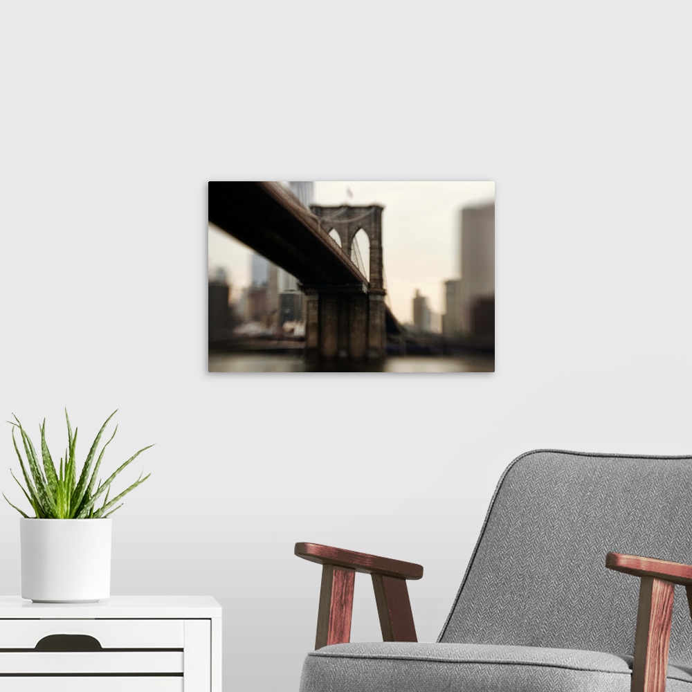 A modern room featuring A gorgeous view West from a boat while sailing on the East River looking toward the Brooklyn Brid...
