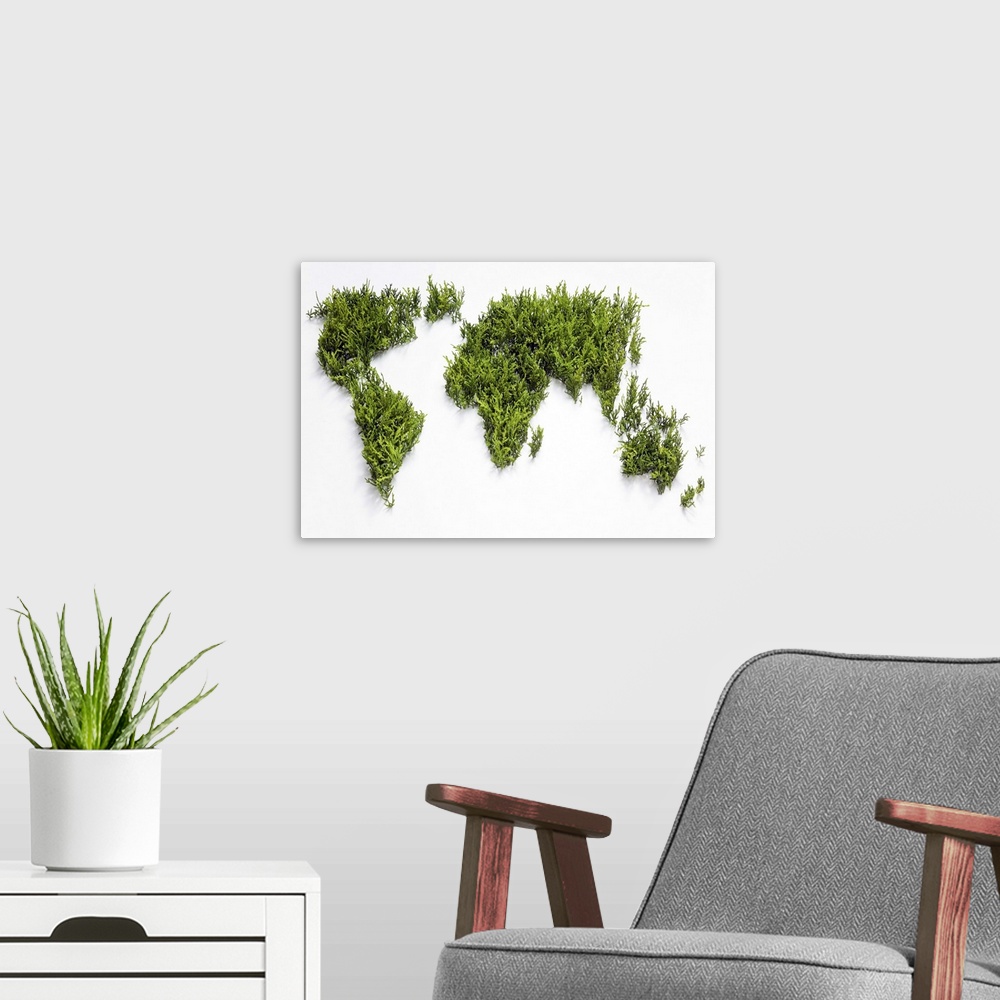A modern room featuring A 'green' world