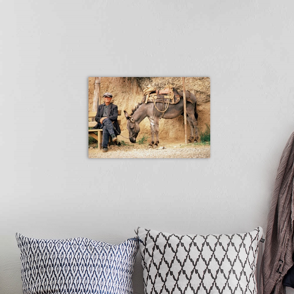 A bohemian room featuring Greece,Meteora,man with donkey