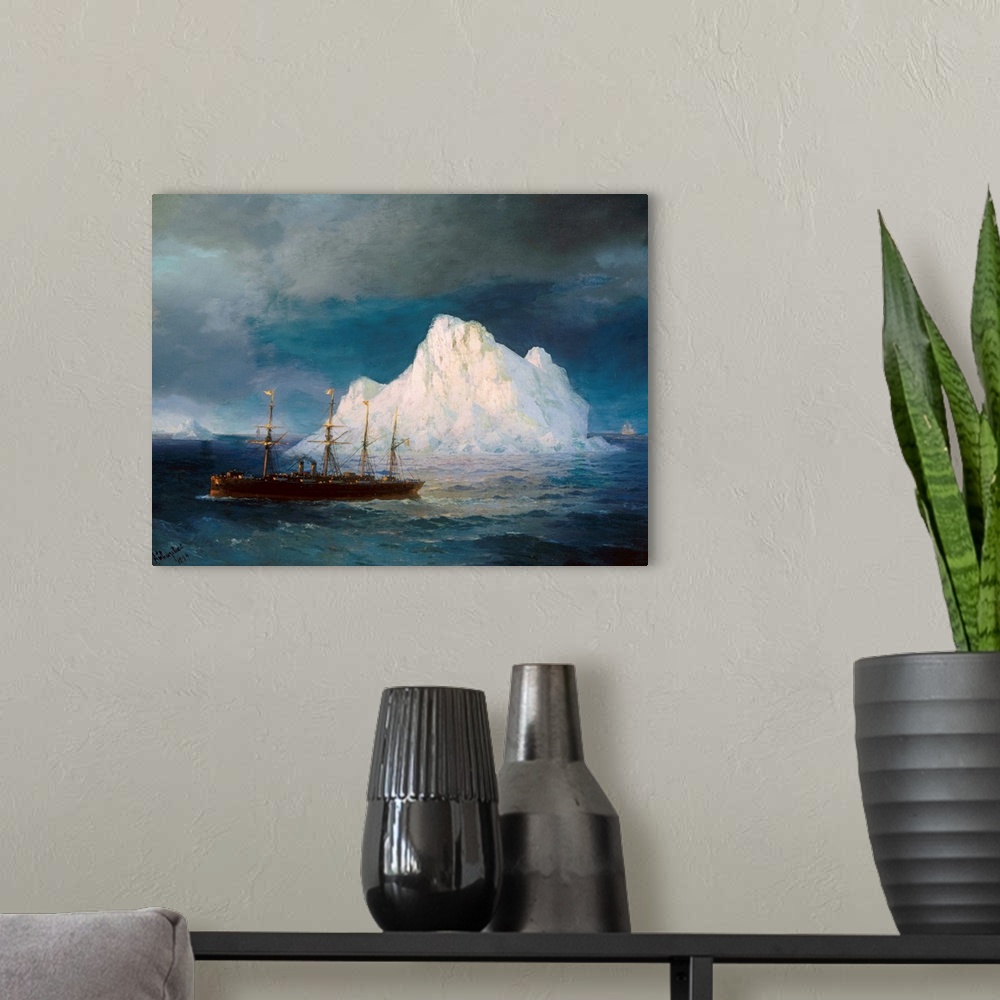 A modern room featuring A Steamboat Sailing By An Iceberg By Ivan Aivazovsky