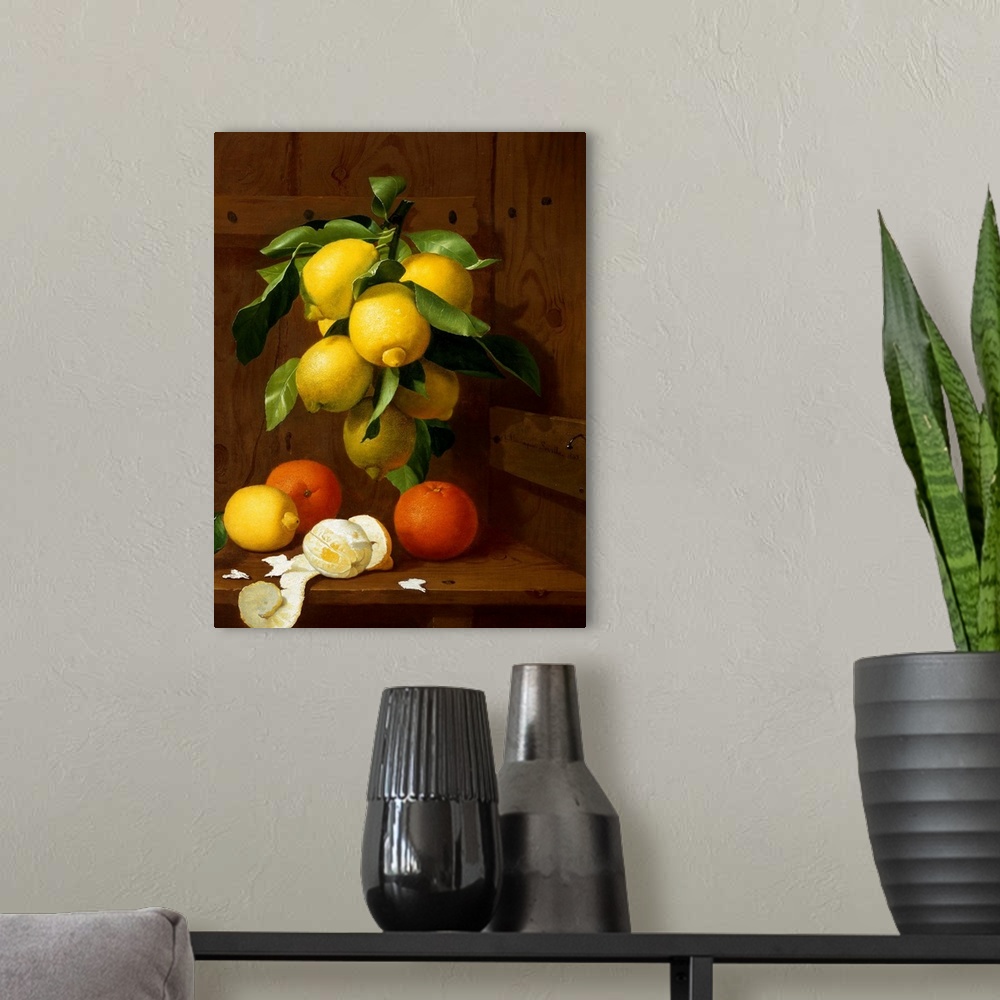 A modern room featuring A Still Life Of Lemons And Oranges By Antonio Mensaque