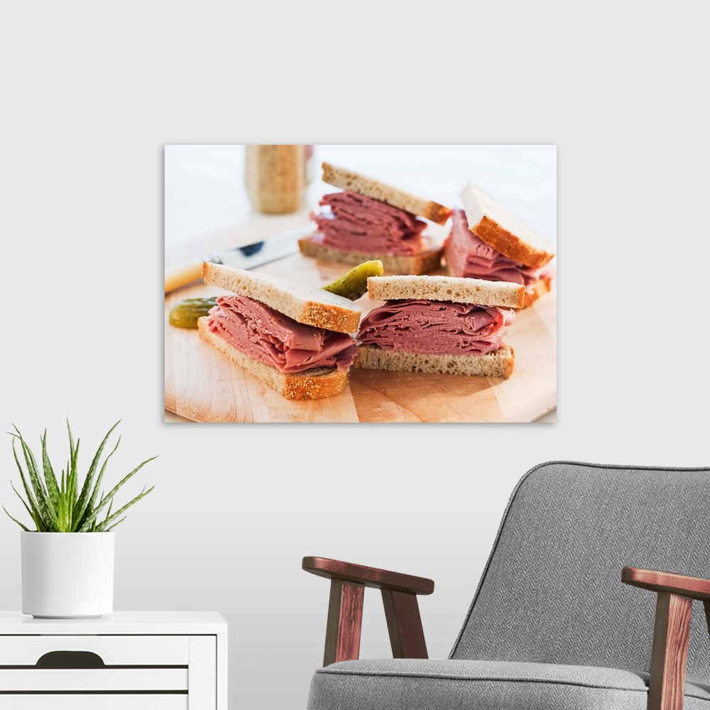 A modern room featuring A tasty sandwich